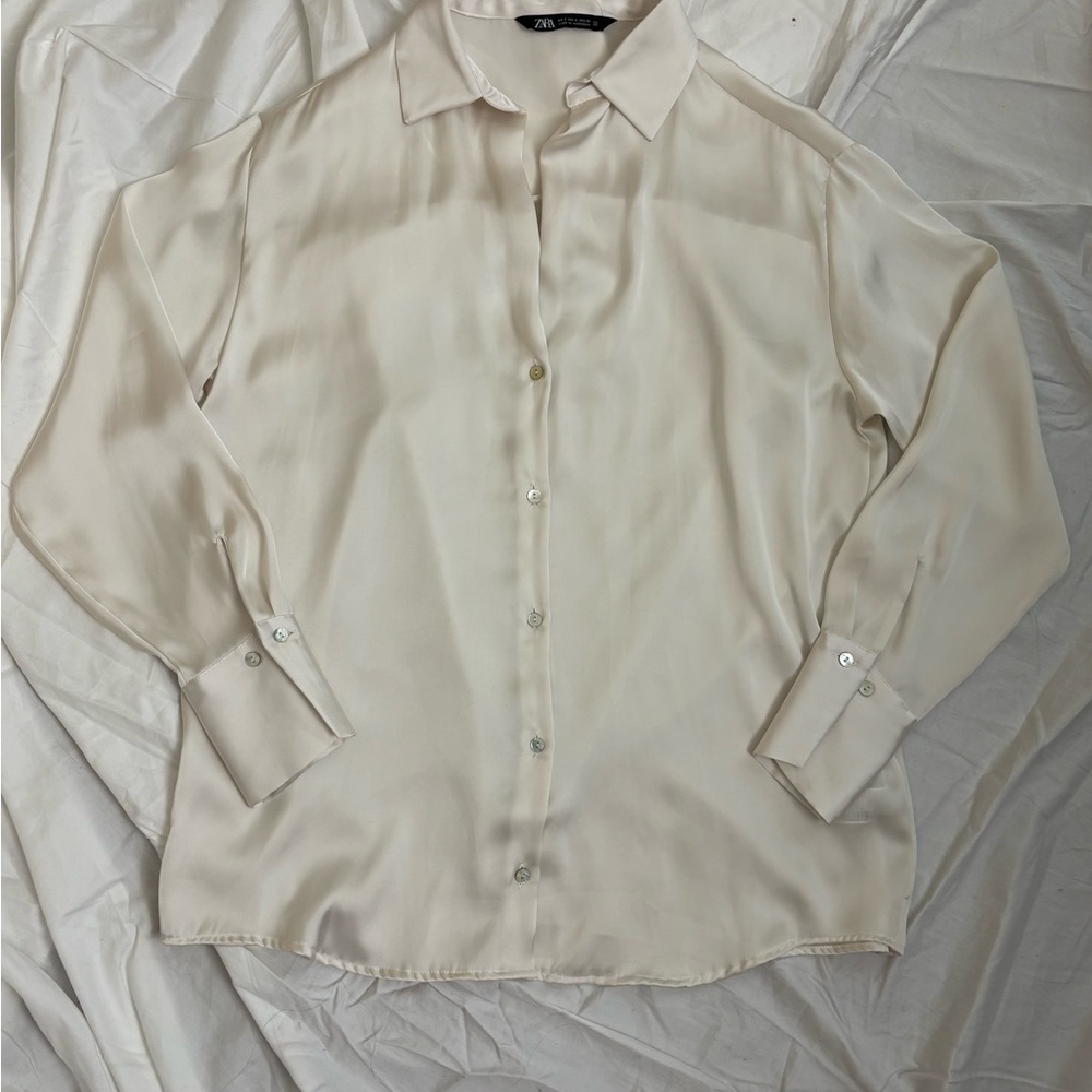 Zara Crepe Silk Button-up Blouse
